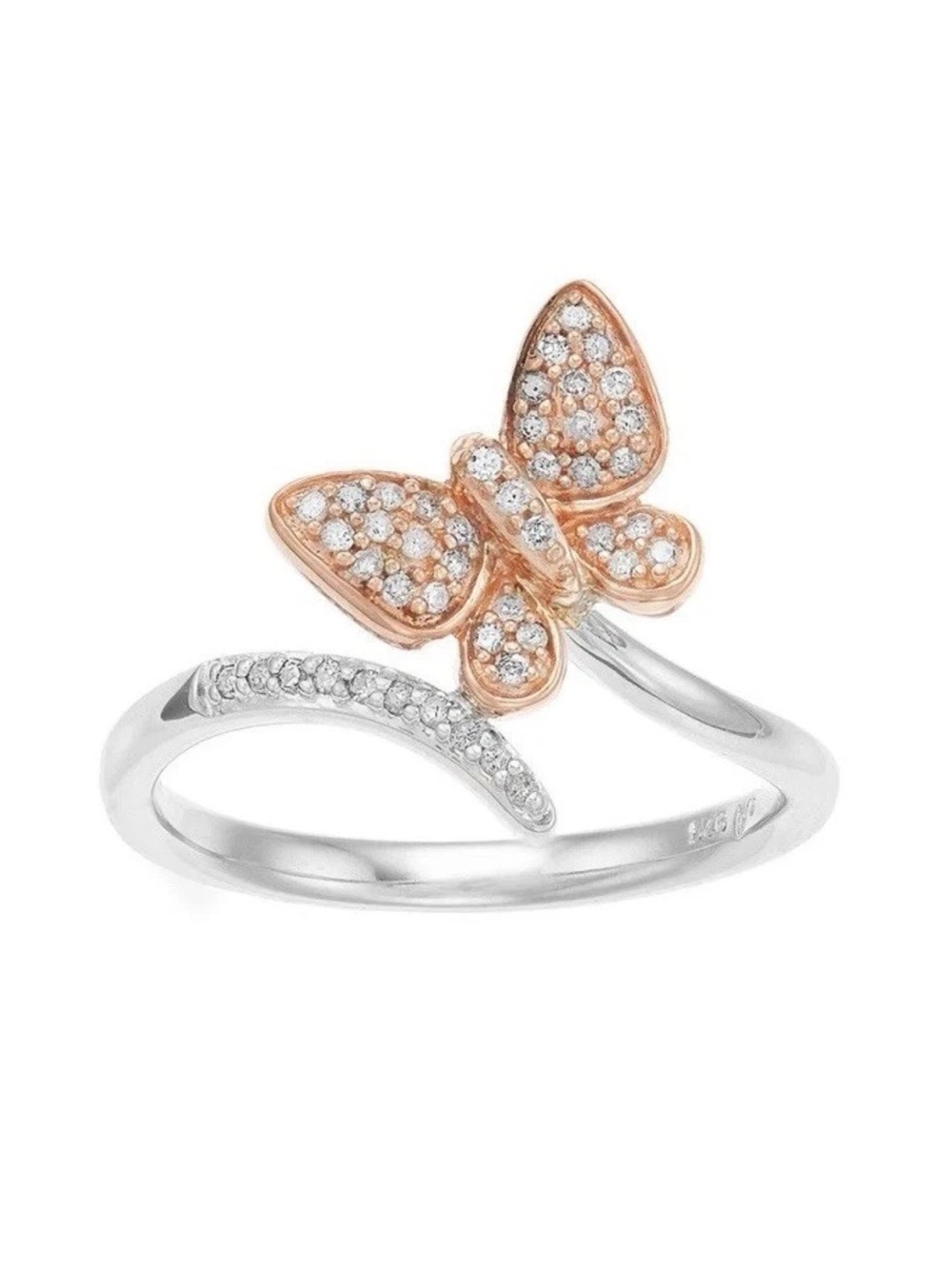 10K Rose Gold Diamond Butterfly Ring 1/4 CTW 925 Sterling Silver Sz 8